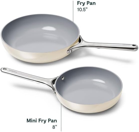 Caraway Nonstick Ceramic Frying Pan (2.7 qt, 10.5") - Non Toxic, PTFE & PFOA Free - Oven Safe & Compatible with All Stovetops (Gas, Electric & Induction) - Cream