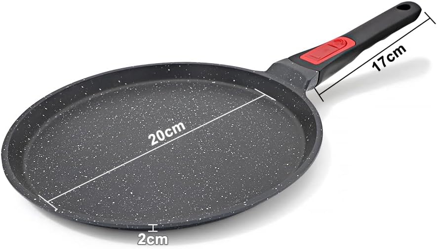 Non Stick Crepe Pan with Detachable Handle, 8 Inch Cast Aluminium Dosa Tawa Tortilla Pan, Pancake Pan Induction Compatible - Black