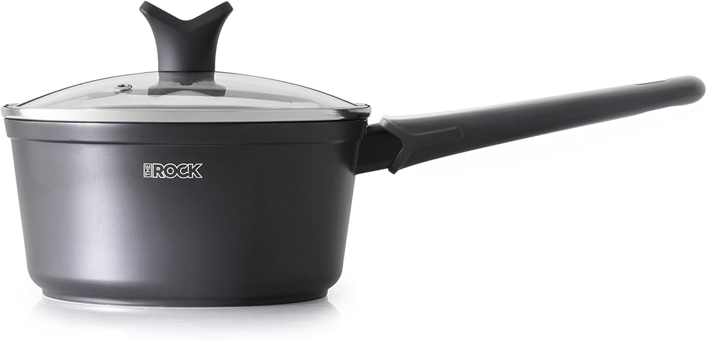 THE ROCK SOHO Nonstick Saucepan with Lid, 2 Quarts Small Pot with PPG Quantum2 Coating – Durable for Urban Kitchens, Nothing Sticks, Never Warps, Lasts Longer, Induction Compatible, PFOA-Free, Black