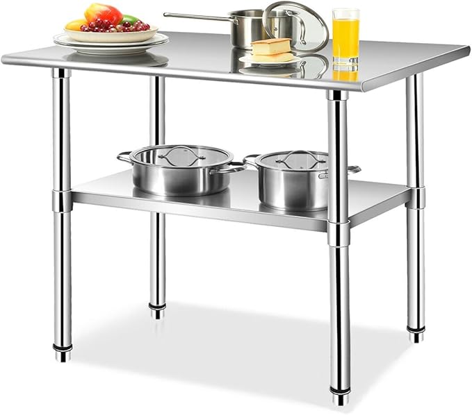 jxgzyy Stainless Steel Table 36x24 Inch NSF Commercial Heavy Duty Table with Adjustable Undershelf Kitchen Food Prep Worktableor for Home Restaurant Hotel and Garage
