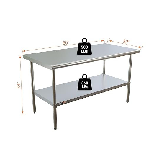 Stainless Steel Table for Prep & Work 30x60 inch, 5ft, Commercial Heavy Duty Table with Undershelf for Restaurant, Home, Hotel, Laundry Room,Garage,Workshops