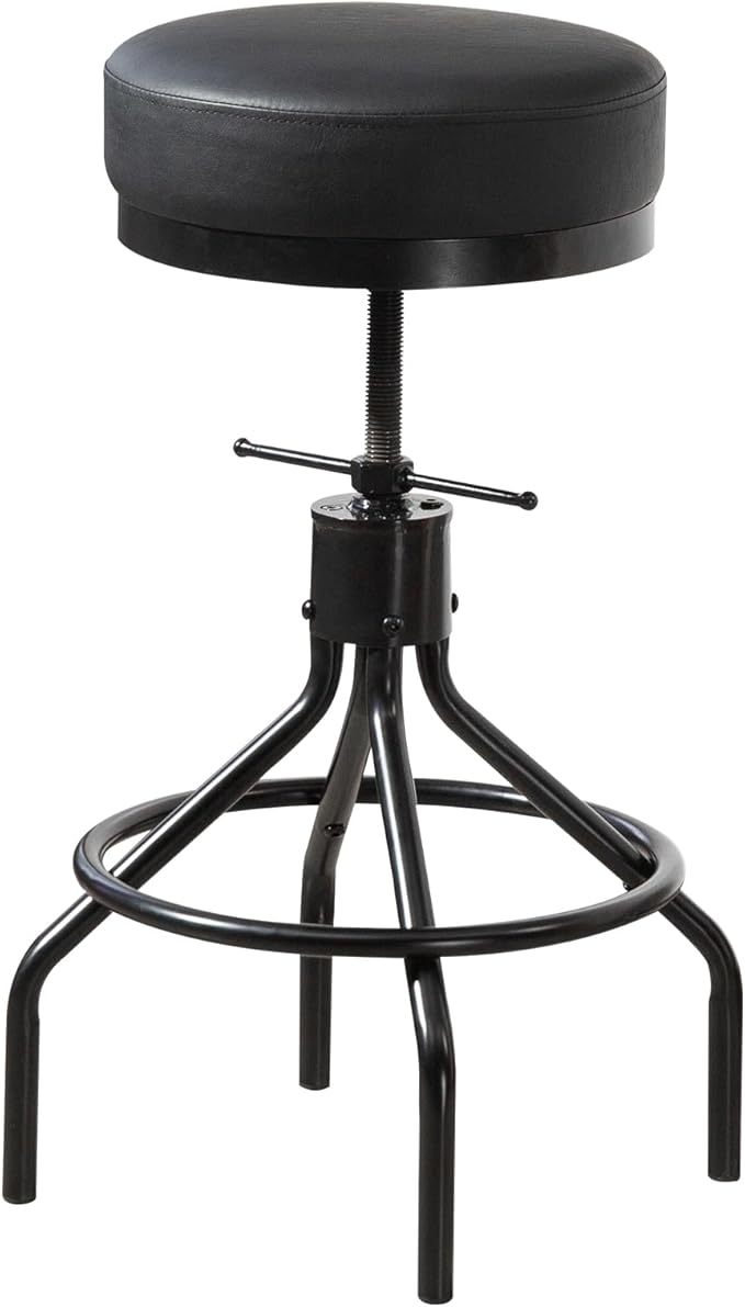 Swivel Bar Stool Adjustable Black Barstools Modern PU Leather 28inch Round Backless Counter Height Stool Metal Industrial Bar Chair for Kitchen Island (1, Black)