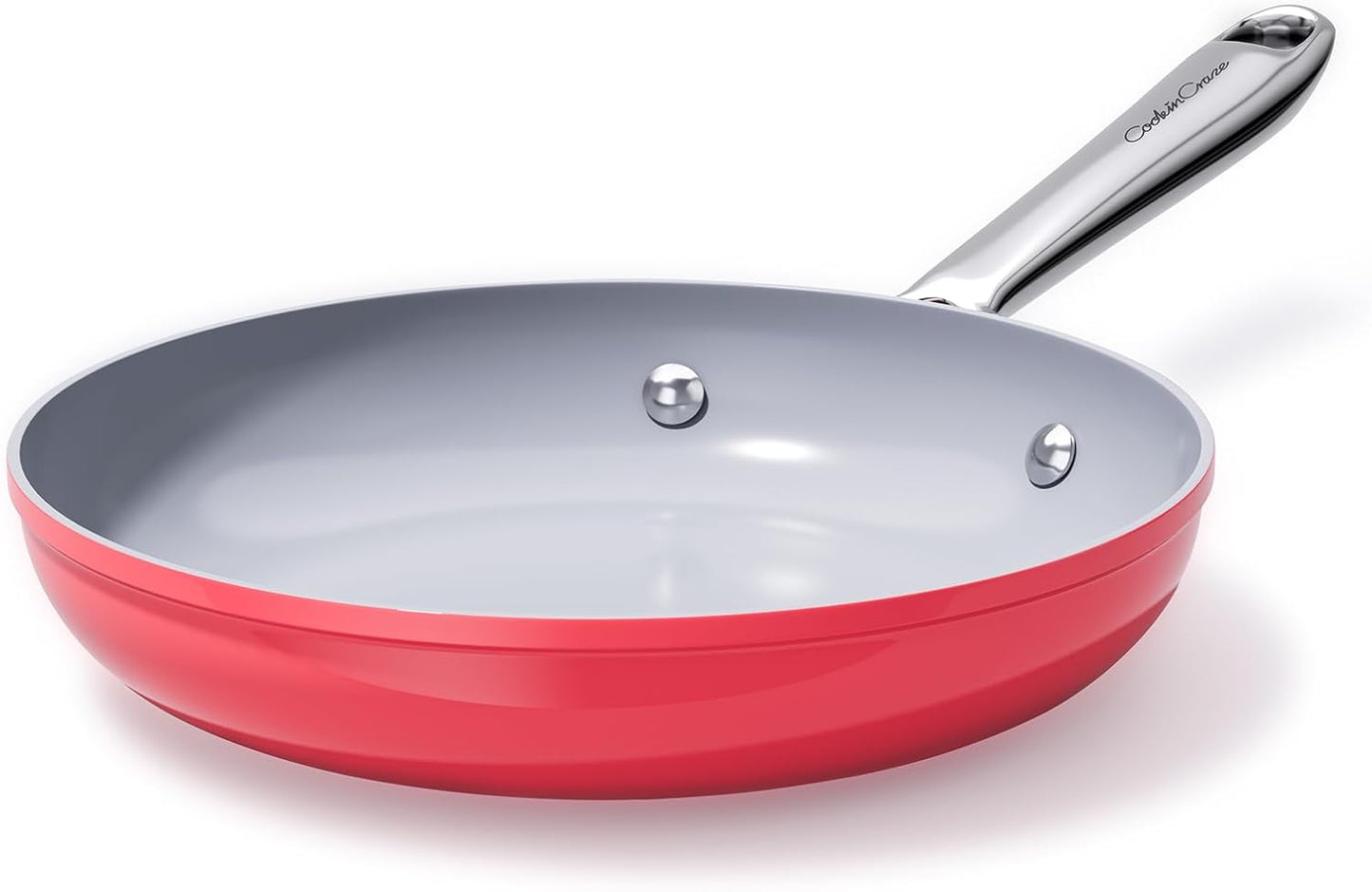 Nonstick Ceramic Frying Pan 10 Inch for Induction Cooktop - Non Toxic, PTFE/PFOA/PFAS Free, Oven & Dishwasher Safe up to 500ยฐF - Non Stick Small Skillet with Stay-Cool Handle - Fusion Red