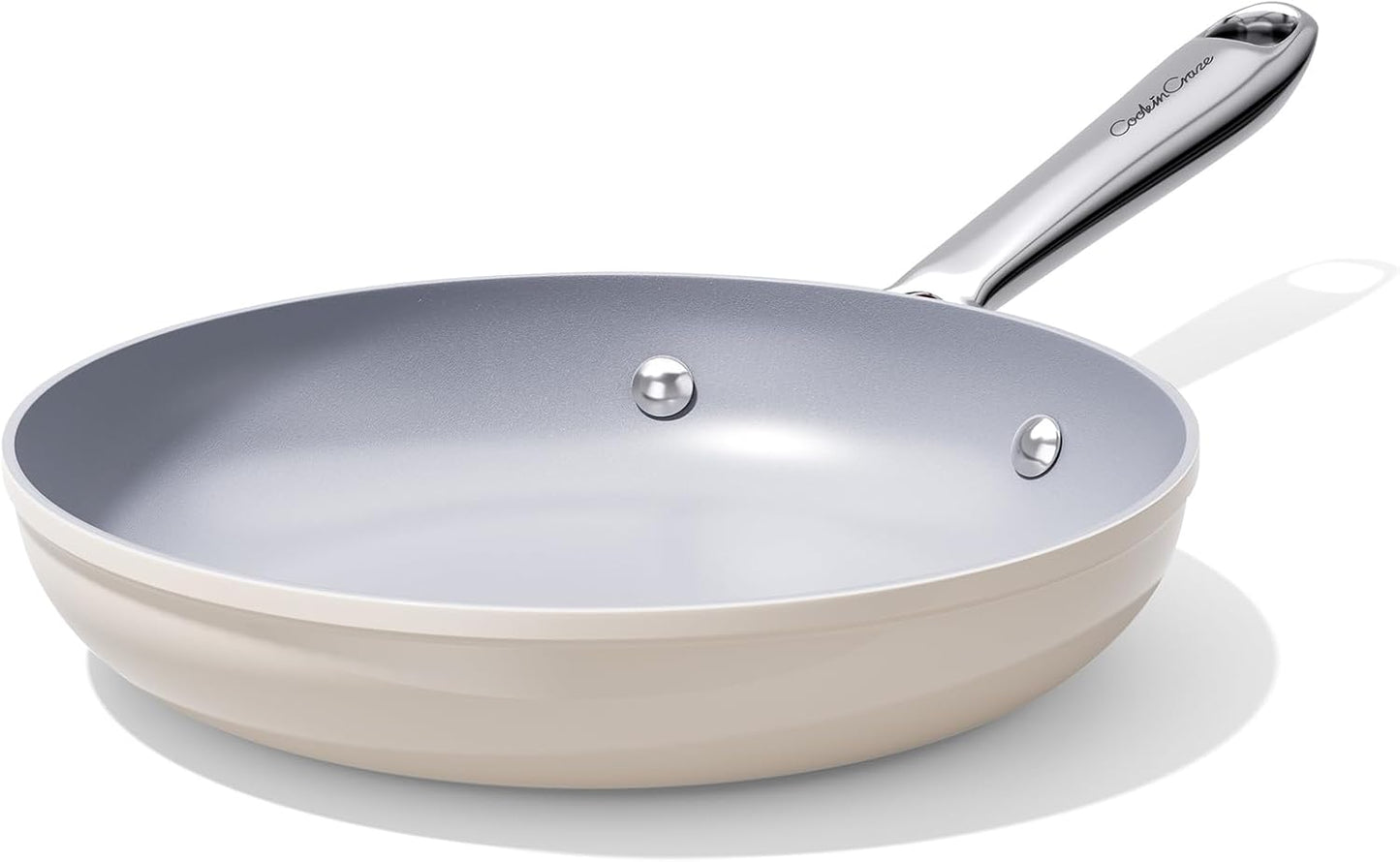 Nonstick Ceramic Frying Pan 10 Inch for Induction Cooktop - Non Toxic, PTFE/PFOA/PFAS Free, Oven & Dishwasher Safe up to 500ยฐF - Non Stick Small Skillet with Stay-Cool Handle - Cream