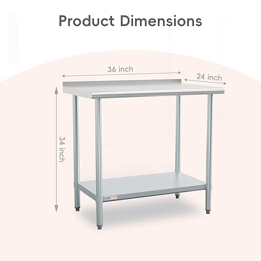 Stainless Steel Table 36x24 inches 3ft for Prep & Work, Heavy Duty Table with Backsplash for Commercial Kitchen, Restaurant, Home, Hotel, Laundry Room,Garage, Workshops