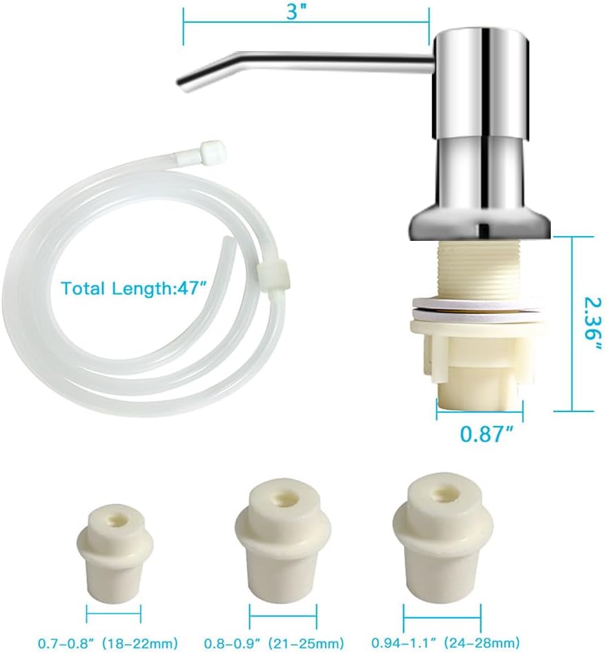 Dish Soap Dispenser for Kitchen Sink, Countertop Sink Soap Dispenser Water Pump with 47” No-Spill Extension Tube Kit Design for Kitchen Bathroom, No More Refills (Chrome)