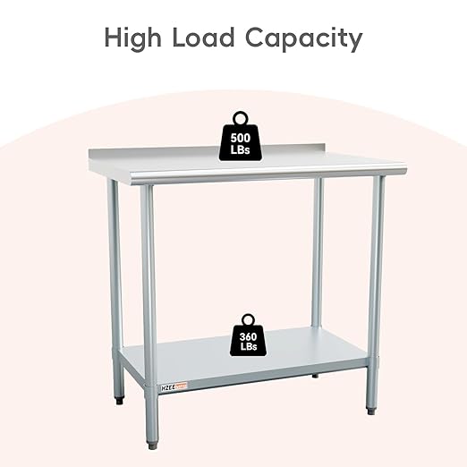 Stainless Steel Table 36x24 inches 3ft for Prep & Work, Heavy Duty Table with Backsplash for Commercial Kitchen, Restaurant, Home, Hotel, Laundry Room,Garage, Workshops