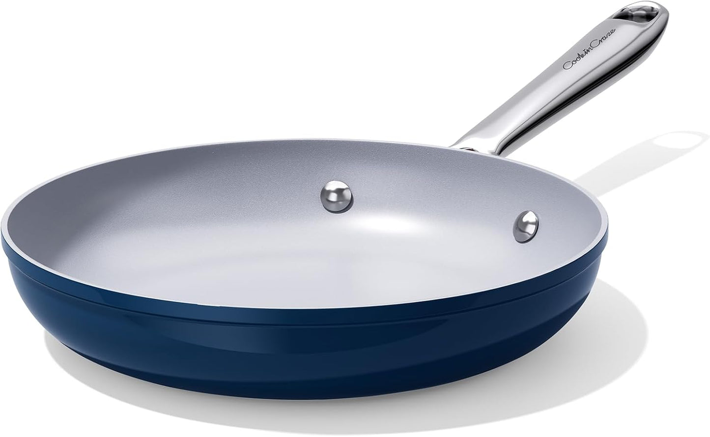 Nonstick Ceramic Frying Pan 8 Inch for Induction Cooktop - Non Toxic PTFE/PFOA/PFAS Free, Oven & Dishwasher Safe up to 500ยฐF - Non Stick Small Egg Skillet with Stay-Cool Handle - Navy Blue