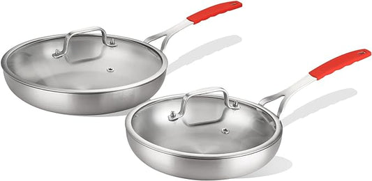 DELARLO Tri-ply Stainless Steel Frying Pan Set with Lid 10"12" large Skillets Induction Chef's Pan,Pots and Pans Set Kitchen Cookware Set Dishwasher and Oven Safe