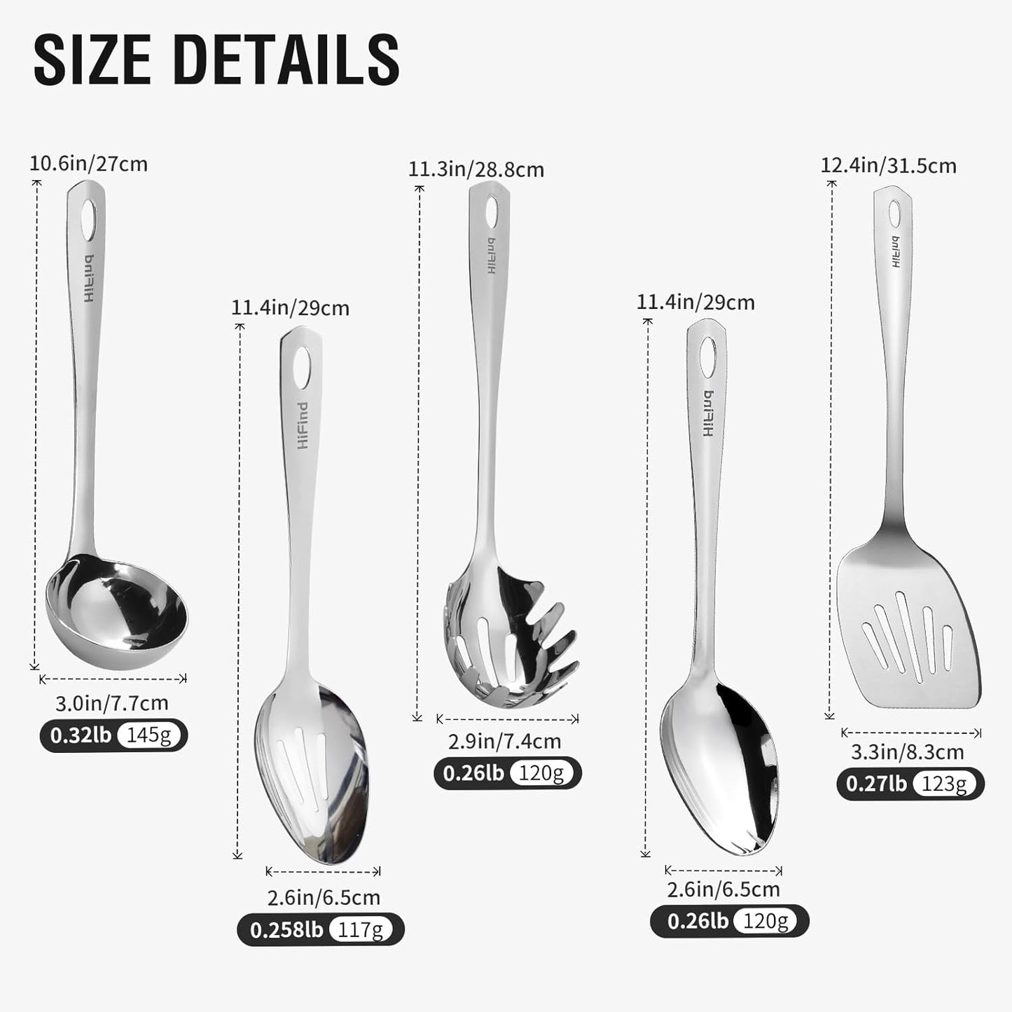 Stainless Steel Cooking Utensils Set, 5PCS Kitchen Utensils Set, Durable Kitchen Gadgets, Ladle, Slotted Turner, Slotted Serving Spoon, Solid Serving Spoon, Pasta Fork