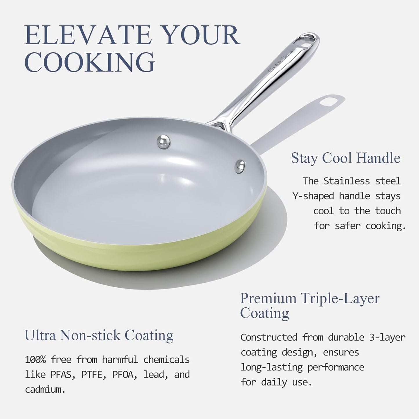 Nonstick Ceramic Frying Pan 10" Non Toxic Cooking Skillet for Eggs Pancakes & Stir Fry Even Heat Distribution PTFE/PFOA/PFAS Free Oven Safe Up to 500ยฐF All Cooktops Compatible -Avocado Green