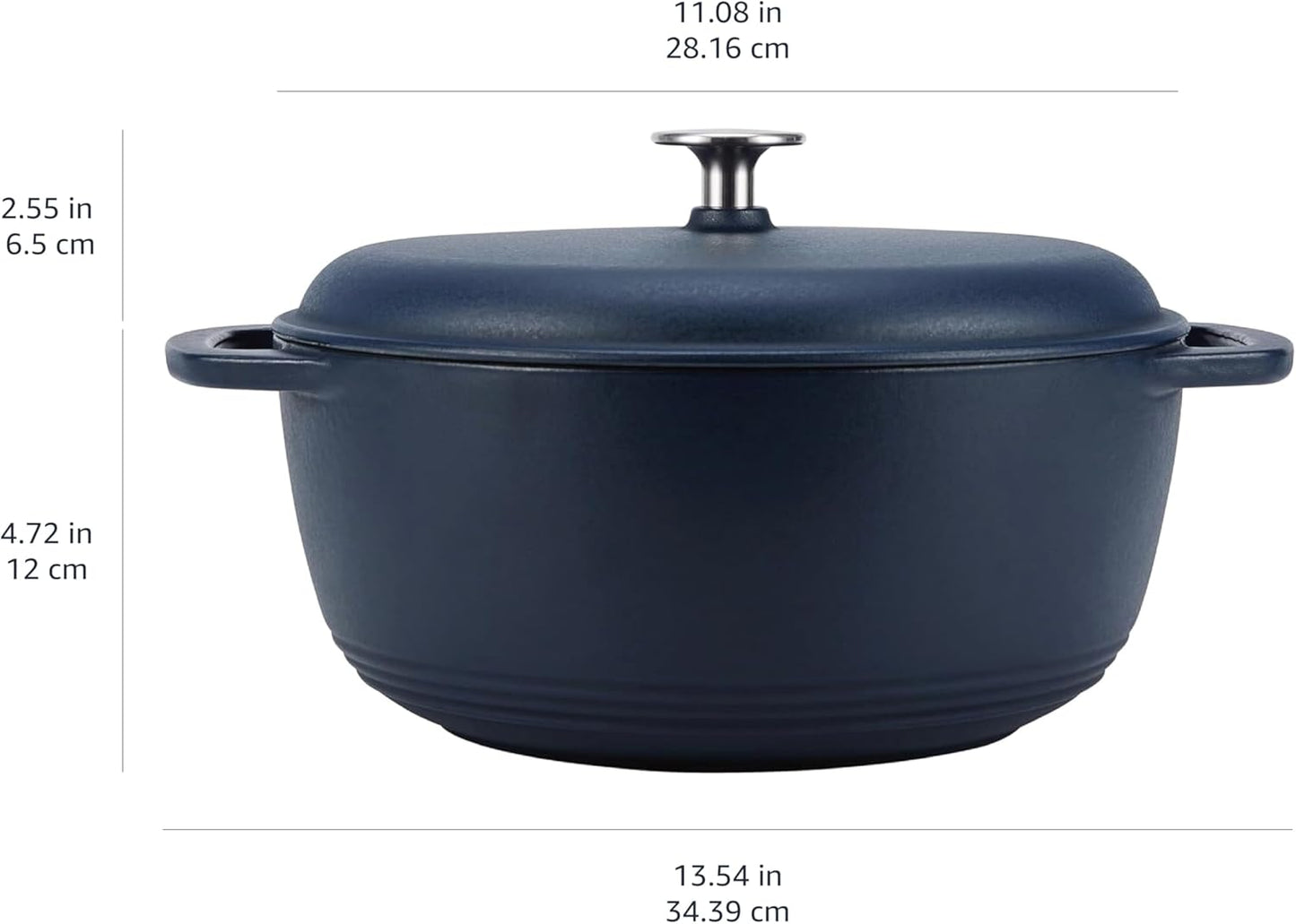 Amazon Basics Cast Iron Dutch Oven Pot with Lid, Enameled, Round, Dual Handles, Heavy-Duty, Medium, 6-Quart, Matte Navy