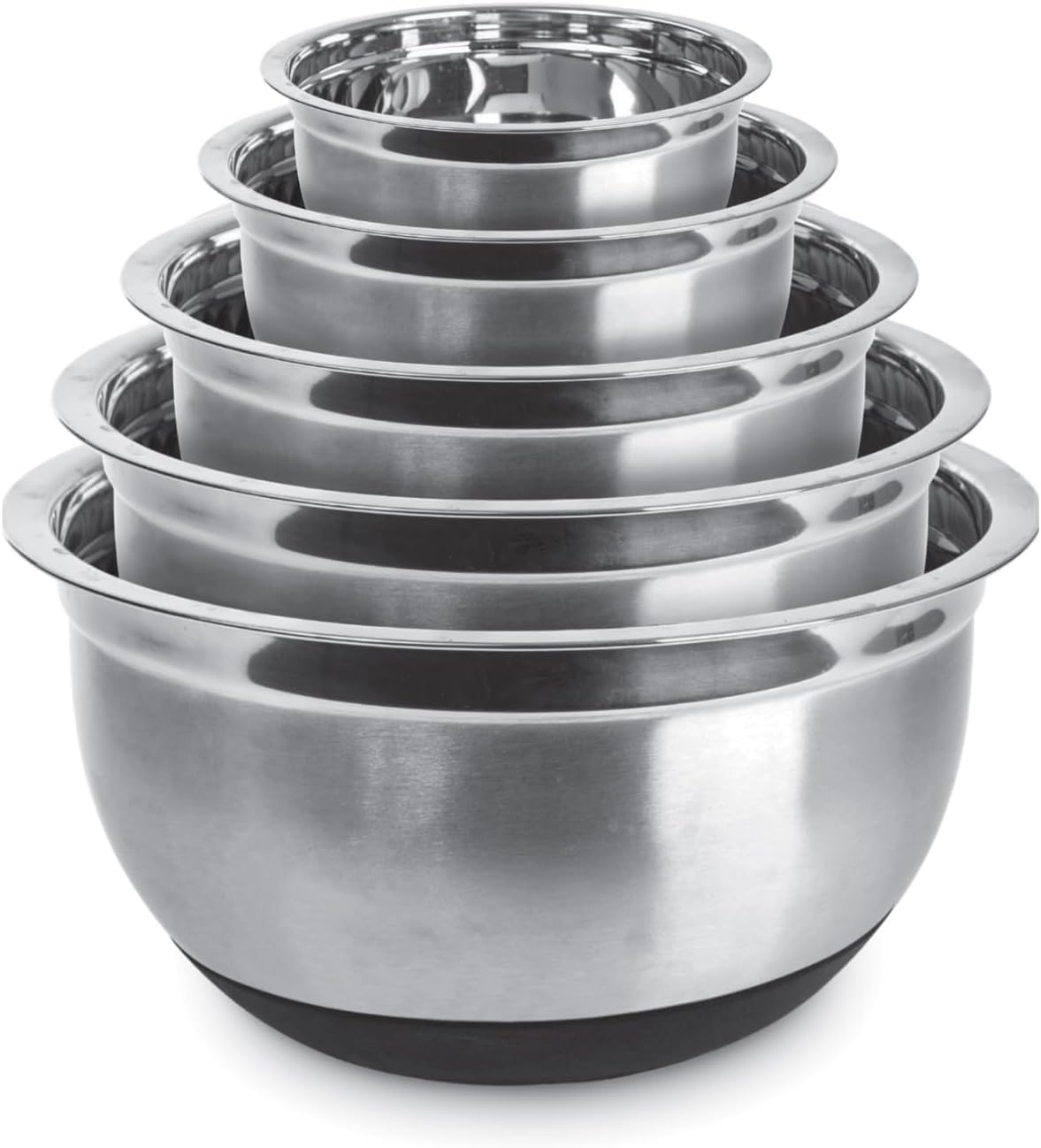 Avador Premium Stainless Steel Mixing Bowls with Lids Non-Slip, Set of 5 Mixing Bowl Set with Silicone Base, Space Saving, Great for Cooking, Baking, Prepping (0.25qt, 1qt, 1.5qt, 3qt, 5qt)