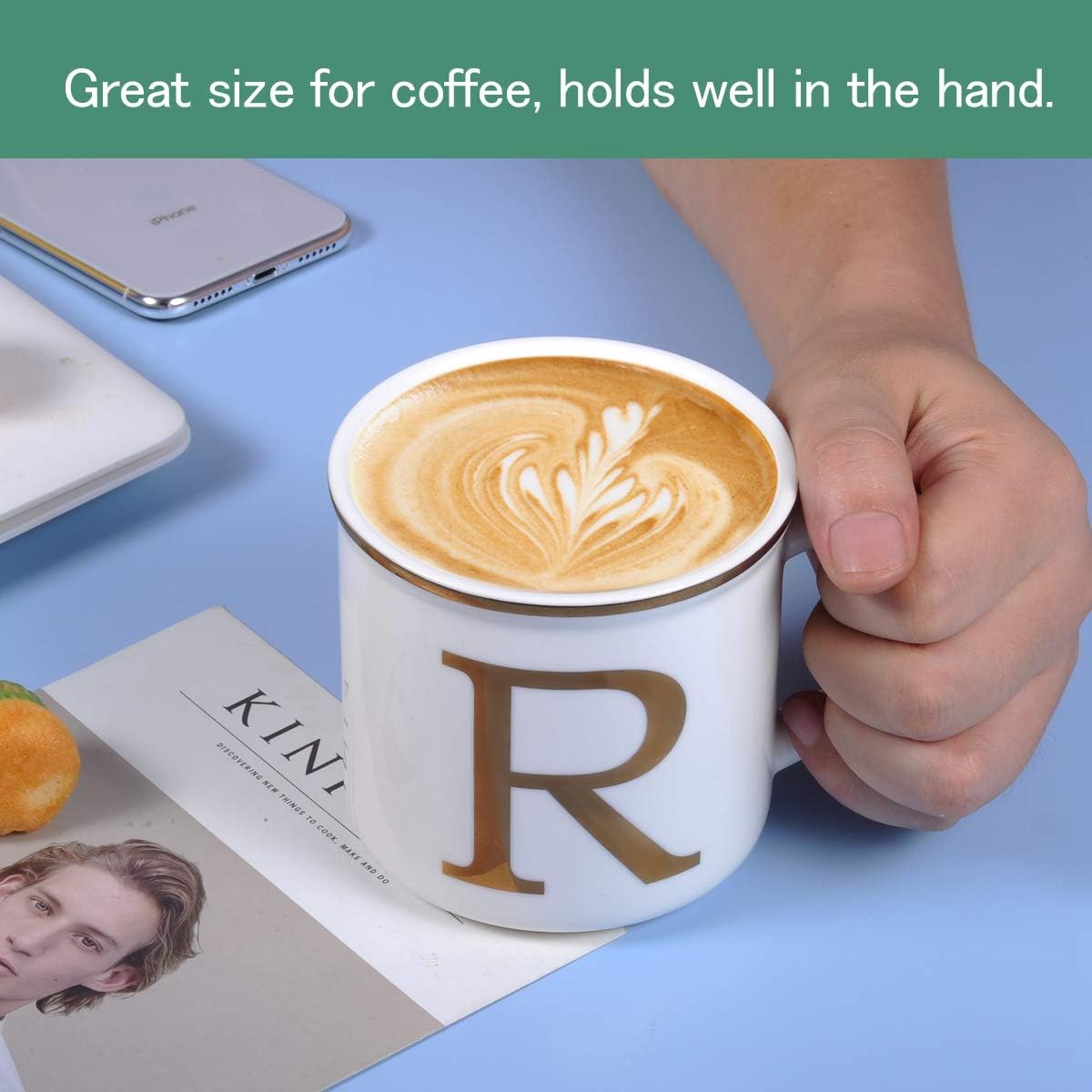 Miicol Ceramic Coffee Mug 16 oz, Monogram Coffee Cup, Golden Initial Tea Mug, Personalized Tea Cup, Unique Gift, Large Mug for Home, Office, Letter R