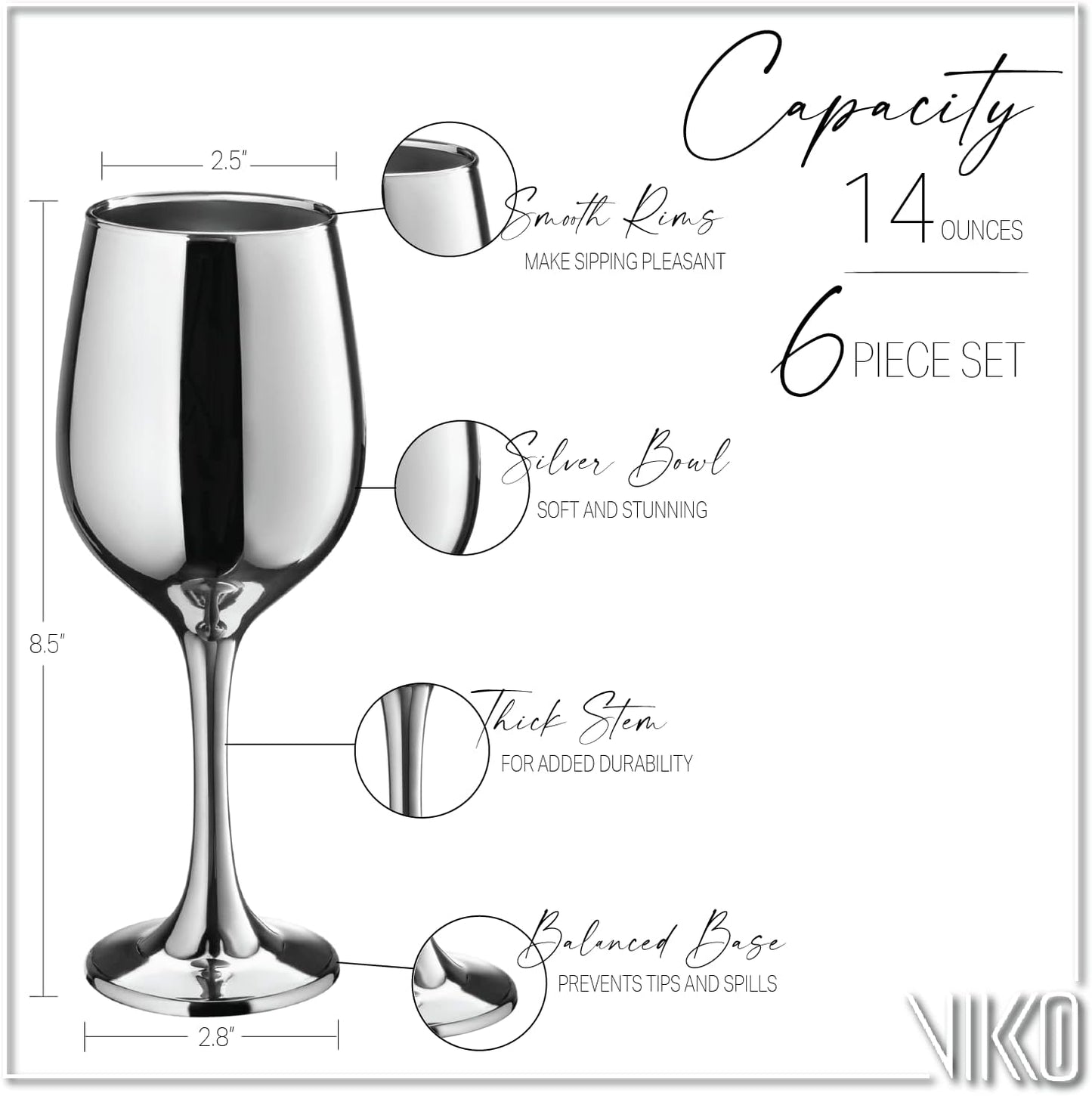 Vikko Décor Wine Glasses,14 Oz Fancy Wine Glass With Stem For Red And White Wine, Thick And Durable Wine Glass, Dishwasher Safe, Great For Wine Tasting, Set Of 6