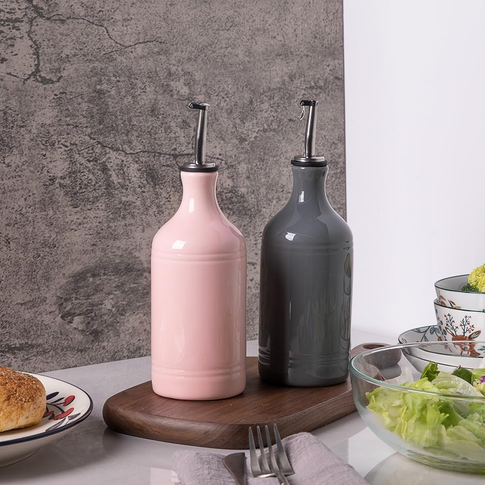 Sweejar Ceramic Olive Oil Dispenser Bottle, Opaque Oil Cruet Protects Oil to Reduce Oxidation, Suitable for Storage Oil, Vinegar, Coffee Syrups & Other Liquids, Pack of 1, 15.5 Fl Oz (Dark Grey)