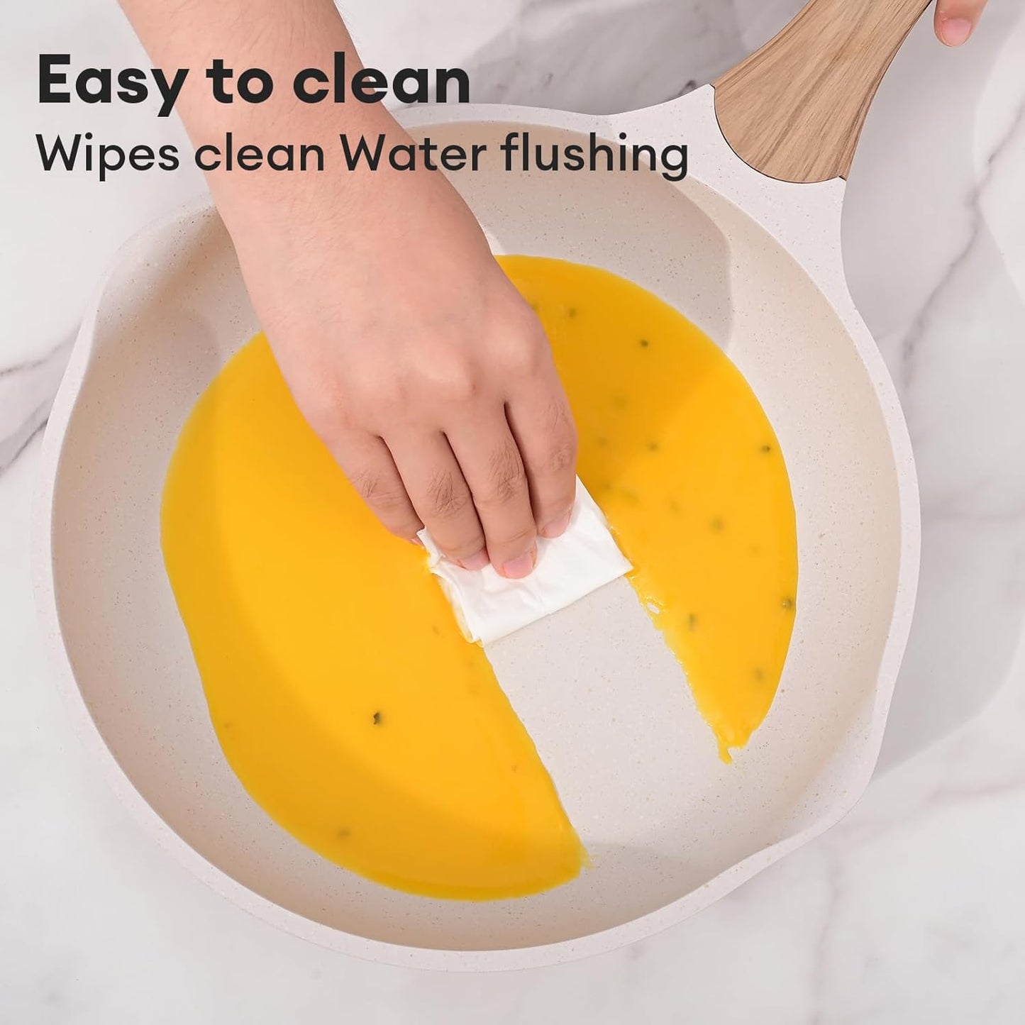 JEETEE 8 Inch Nonstick Frying Pan, Stone Coating Cookware, Nonstick Omelette Pan with Heat-Resistant Handle, Induction Skillet for Eggs(Beige)