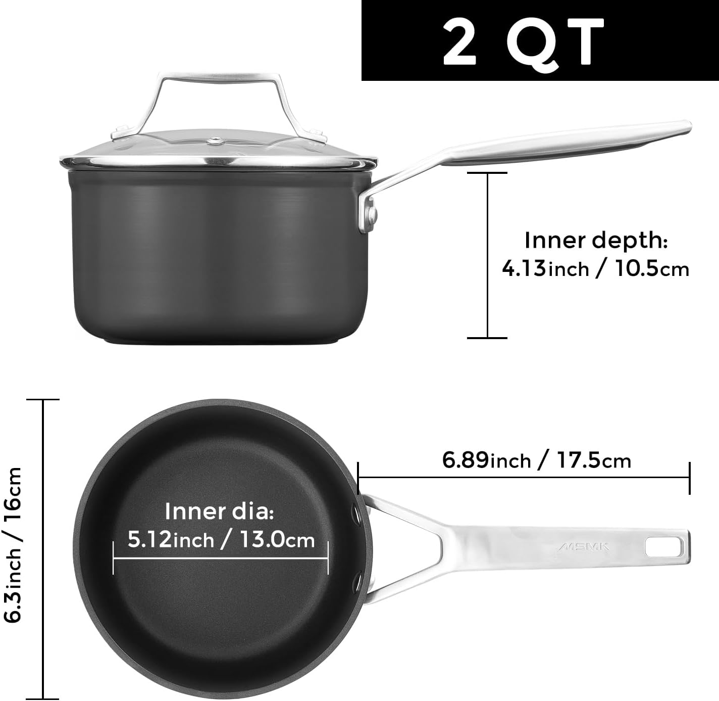 MSMK 2 Quart Saucepan with Lid, Burnt also Nonstick, PFOA Free Non-Toxic, Oven Safe to 700 ℉,Scratch-resistant, Induction Cooking Pot, for Induction, Ceramic and Gas Cooktops