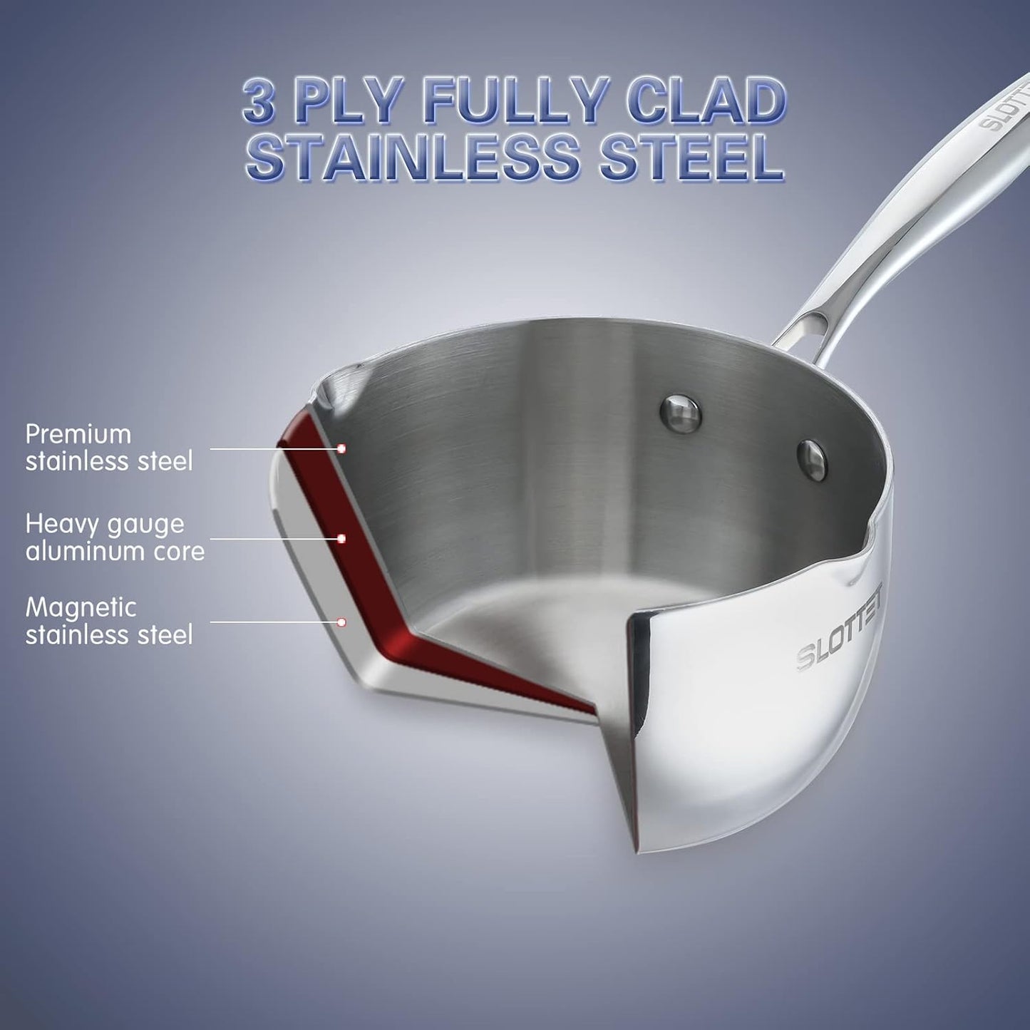 Tri-Ply Whole-Clad Stainless Steel Sauce Pan with Pour Spout,2.5 Quart Small Multipurpose Pasta Pot with Strainer Glass Lid, Saucepan for Cooking with Stay-cool Handle.
