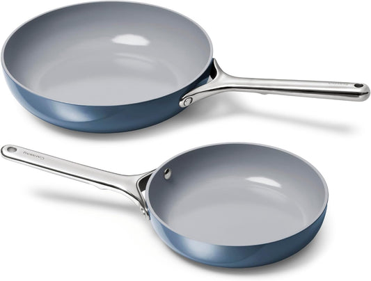 Caraway Fry Pan Duo - Nonstick Ceramic Frying Pan (8" & 10.5”) - Non Toxic, PTFE & PFOA Free - Oven Safe & Compatible with All Stovetops (Gas, Electric & Induction) - Navy