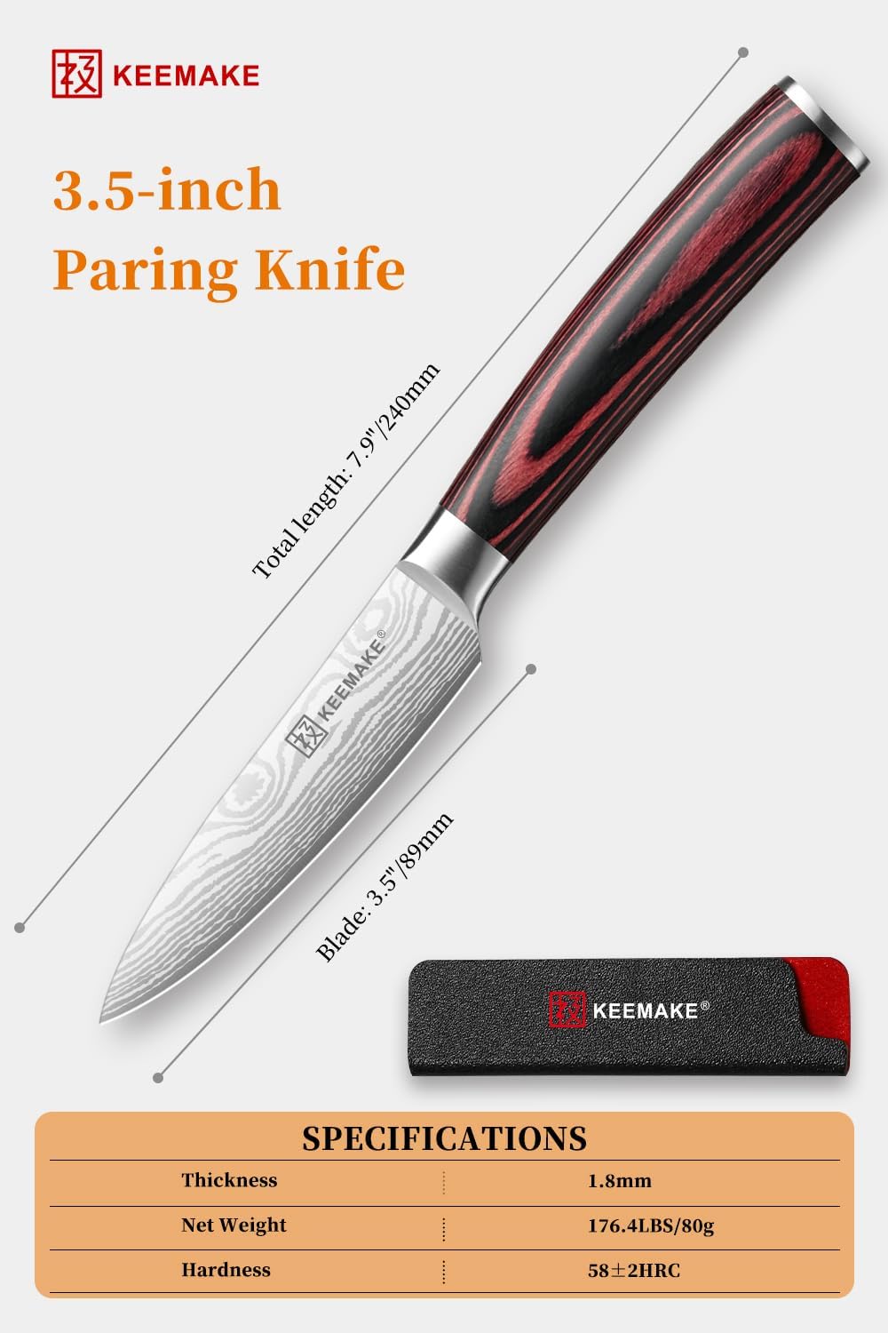 KEEMAKE 3.5 Inch Paring Knife - Ultra Sharp Fruit Knife High Carbon Stainless Steel Small Kitchen Knives for Peeling Slicing with Ergonomic Handle with Elegant Gift Box