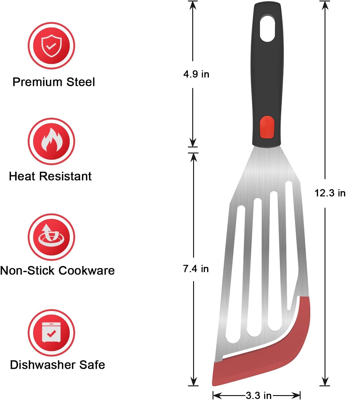 Silicone Fish Turner Spatula, Slotted Silicone Fish Spatulas for Nonstick Cookware, Flexible Kitchen Cooking Spatula Flipper for Fish, Egg, Pancake, 12.3 Inch