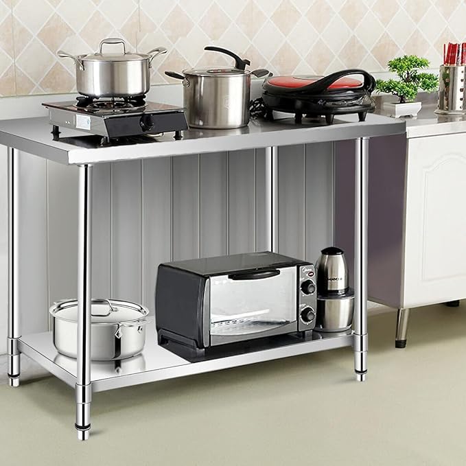 jxgzyy Stainless Steel Table 36x24 Inch NSF Commercial Heavy Duty Table with Adjustable Undershelf Kitchen Food Prep Worktableor for Home Restaurant Hotel and Garage