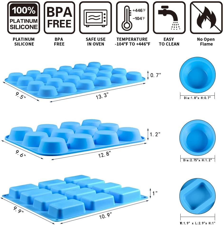 CAKETIME Silicone Muffin Pan - Cupcake Pan, Mini Loaf Pan Silicone Baking Molds Food Grade 3-Pack