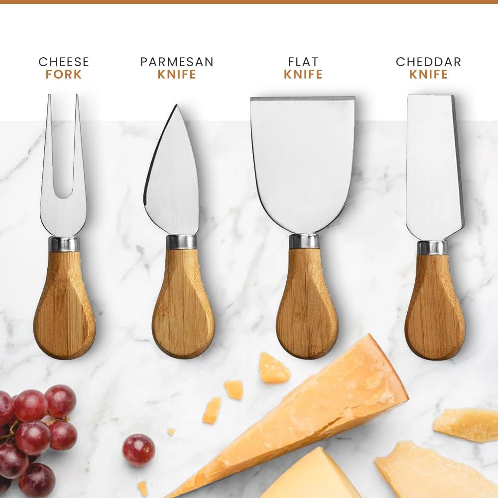 Leaf and Grain Charcuterie Board Set - Premium Bamboo Cheese Board – Perfect Charcuterie Boards Accessories for Bridal Shower Gifts, Wedding Gifts & Housewarming – Elegant Cheese Platter (Natural)