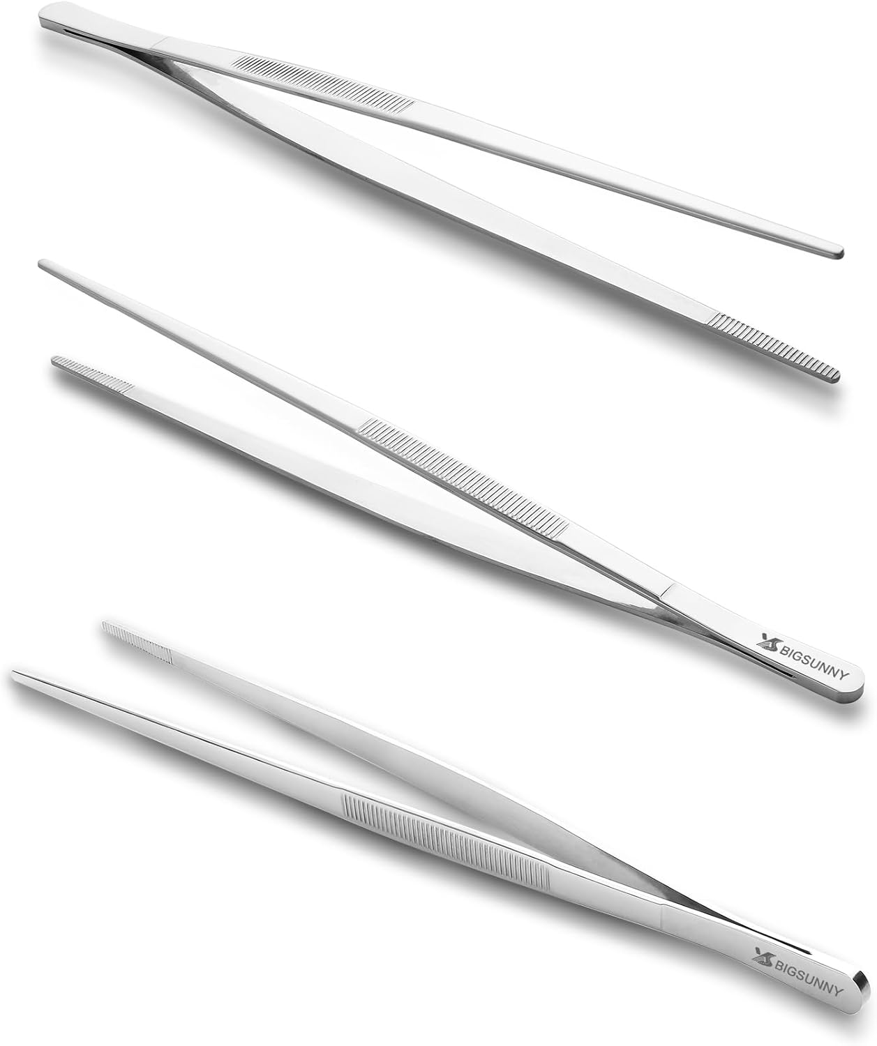 MSY BIGSUNNY 10 Inch Kitchen Food Tweezers Fine Stainless Steel Tweezer Tongs, Multi-function Kitchen Serving Tongs - Set of 2