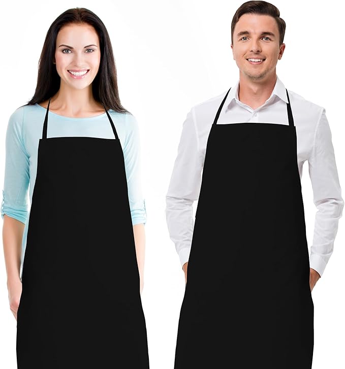 White Classic Black Aprons for Adults - Commercial Chef Apron, Kitchen Aprons for Men and Women without Pockets, Sublimation Aprons, Plain Bib Artist Aprons Set - 2 Pack