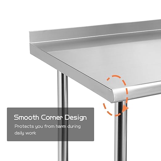 Stainless Steel Table for Prep & Work 24 x 48 inches,4ft,Heavy Duty Metal Table with Backsplash for Commercial Kitchen, Restaurant, Home, Hotel, Laundry Room,Garage, Workshops