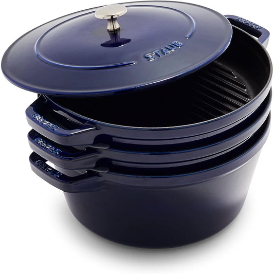 Staub Cast Iron 4-pc Stackable Set - Dark Blue