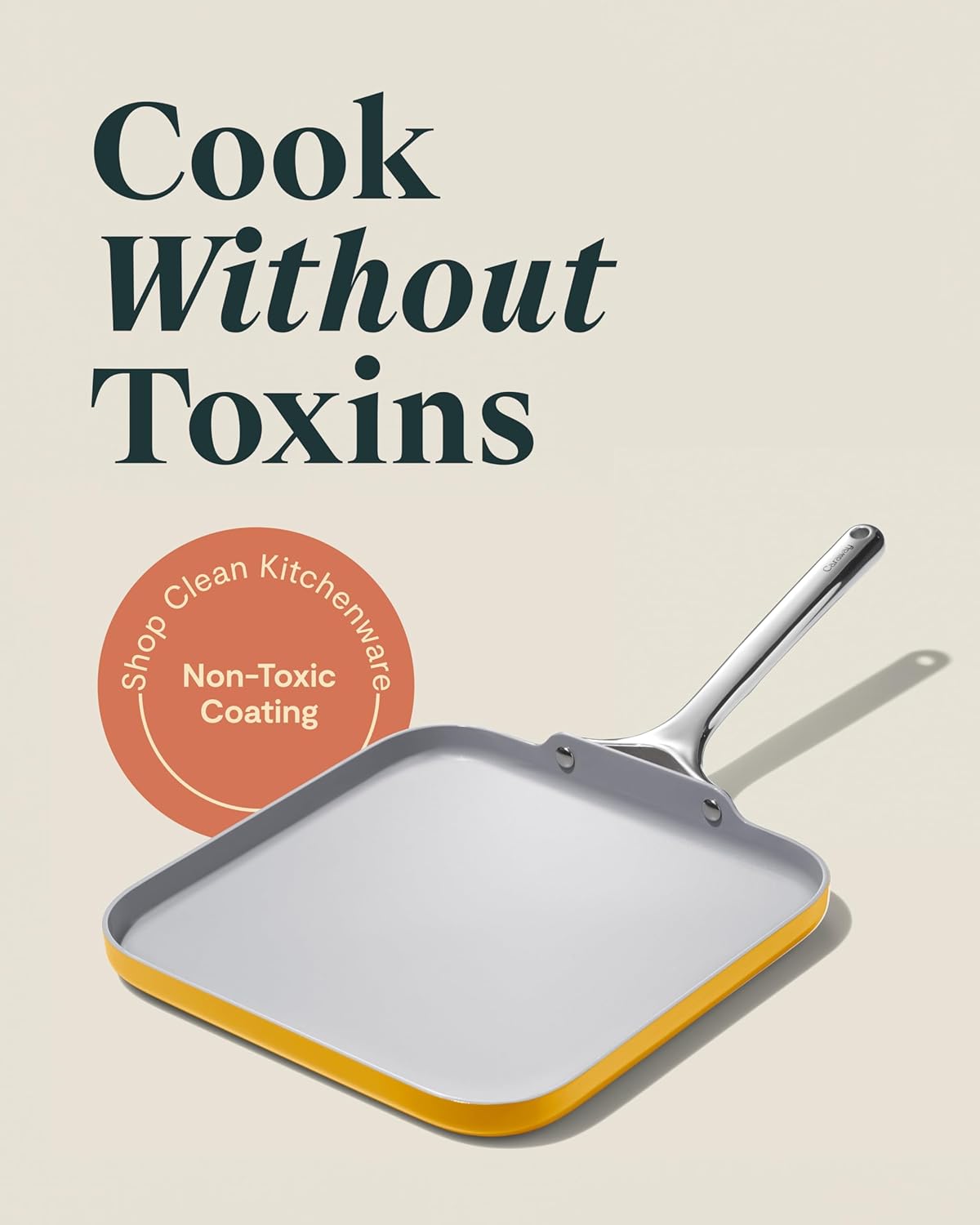 Caraway Square Griddle Pan - 11” Square Pan - Non-Stick Ceramic Coated - Non Toxic, PTFE & PFOA Free - Oven Safe & Compatible with All Stovetops - Marigold