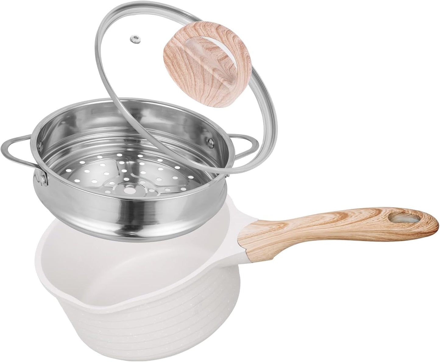 JEETEE 2.5 Quart Saucepan with Steamer Basket, Small Sauce Pot with Lid,Nonstick Coating with Pour Spout, Induction Compatible Cookware Sauce Pan for Cooking, PFOA/PFOS Free