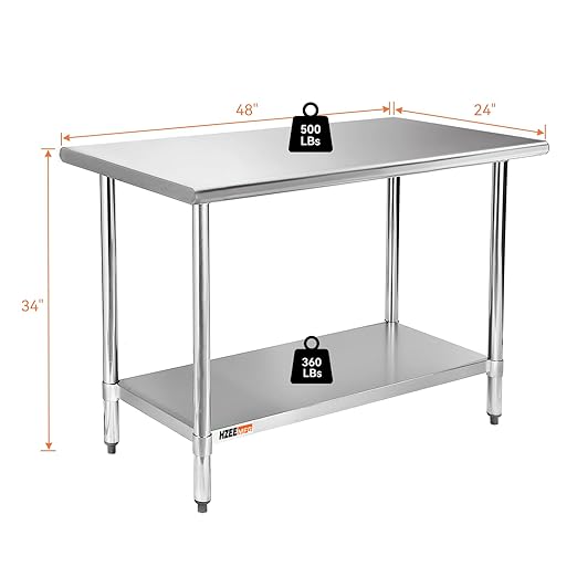 Stainless Steel Table for Prep & Work 24x48 inches,4ft, Commercial Heavy Duty Table with Undershelf for Restaurant, Home,Hotel Kitchen, Laundry Room, Garage,Workshops