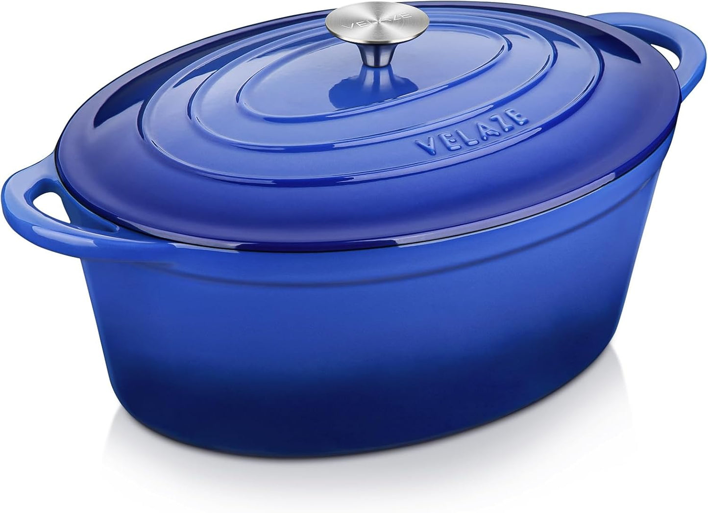 Velaze 7.5 QT Enameled Oval Dutch Oven Pot with Lid, Cast Iron Dutch Oven with Dual Handles for Bread Baking, Cooking, Frying, Non-stick Enamel Coated Cookware(Blue)