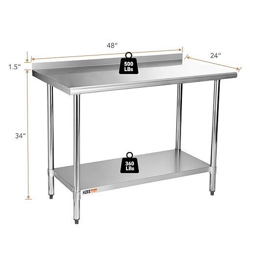 Stainless Steel Table for Prep & Work 24 x 48 inches,4ft,Heavy Duty Metal Table with Backsplash for Commercial Kitchen, Restaurant, Home, Hotel, Laundry Room,Garage, Workshops
