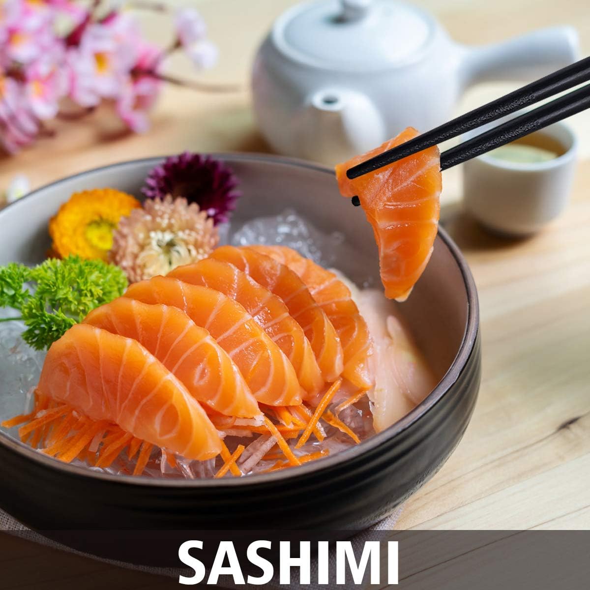 GLAMFIELDS 10-Pairs Fiberglass Chopsticks - sushi Reusable Chop sticks for food, Dishwasher Safe, 9.5 Inches - Black Flower