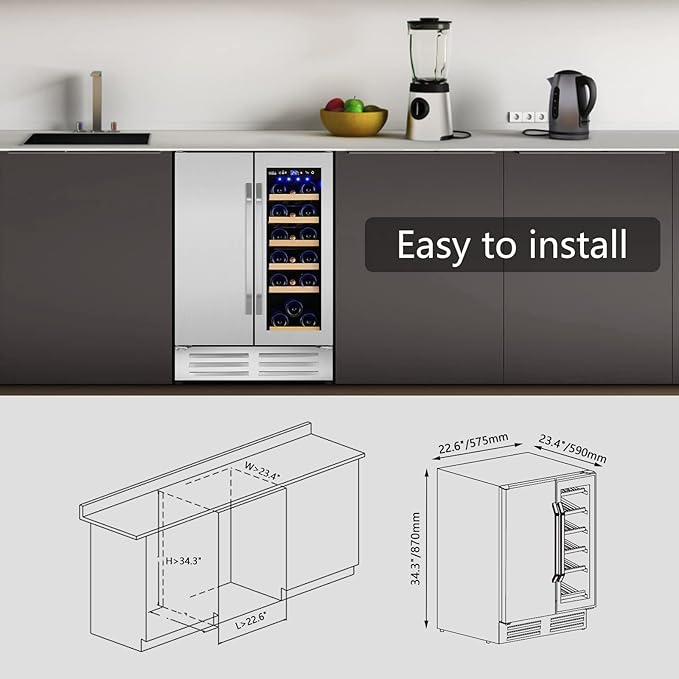 Wine and Beverage Refrigerator,24 Inch Dual Zone Wine Beverage Cooler, Built-in/Freestanding Beer and Wine Fridge with a Powerful Compressor, 20 Bottles and 88 Cans Capacity