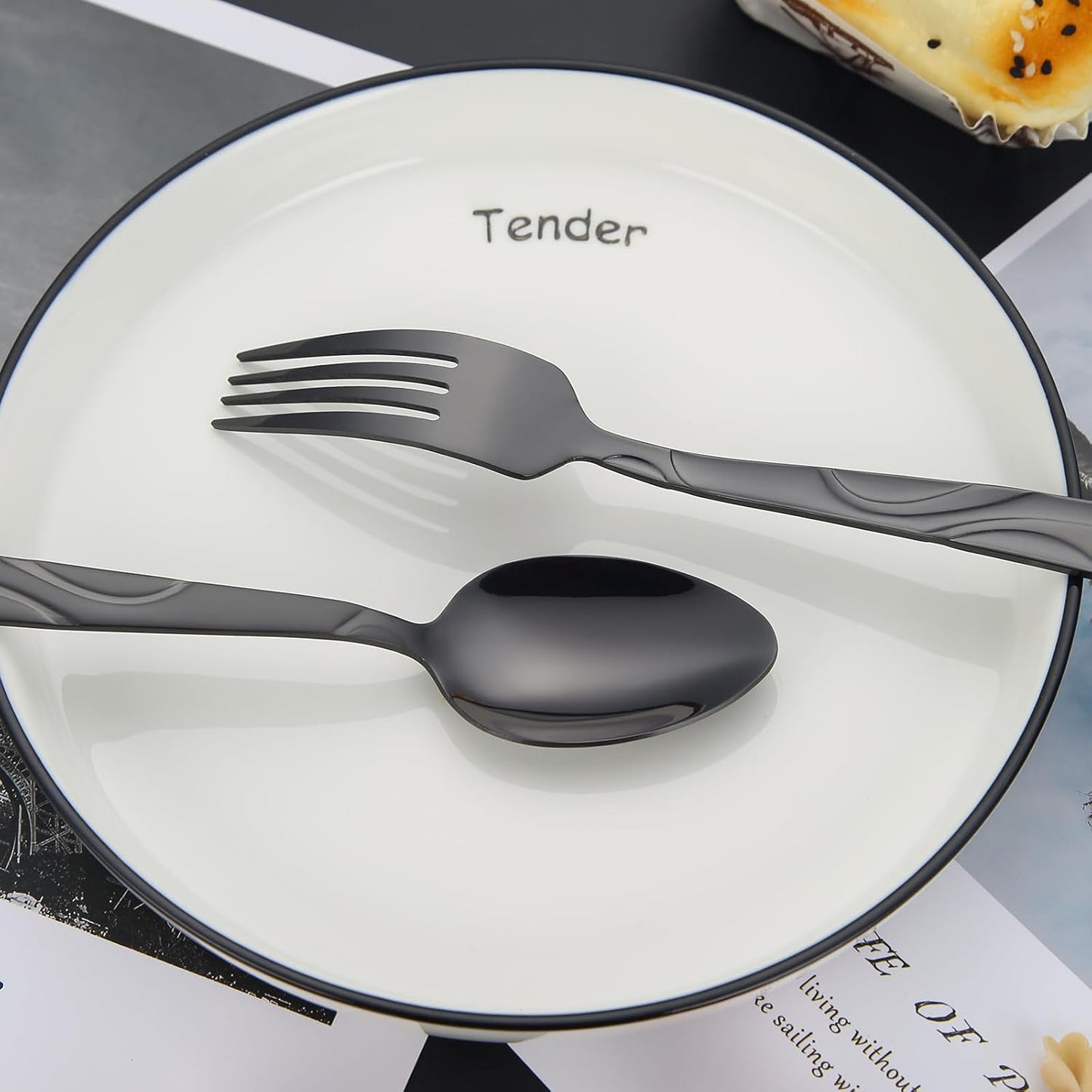 60 Pieces Black Silverware Set, Heavy Duty 430 Stainless Steel Flatware Utensils, Cutlery Set Service for 12 Including Fork Spoon and Knife, Dishwasher Safe