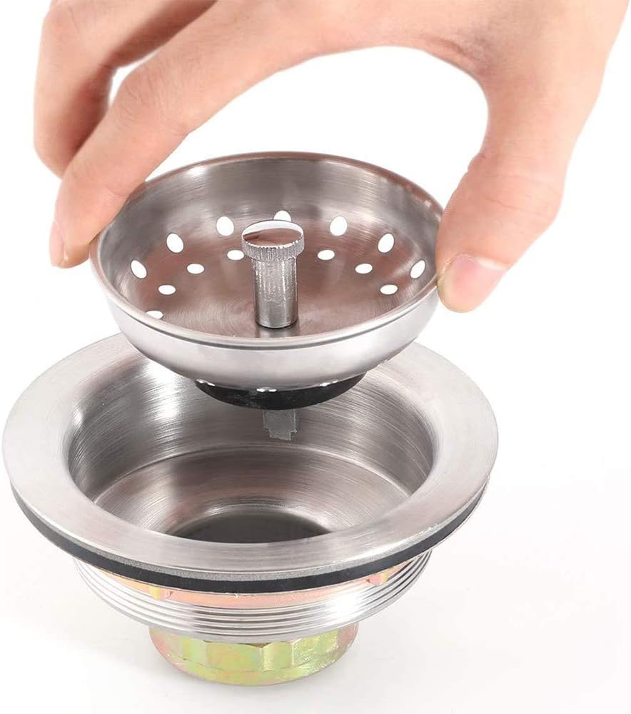 KONE 3-1/2 Inch Kitchen Sink Drain Assembly with Strainer Basket/Drain Stopper, All Stainless Steel Sink Drain Kit Durable and Rustproof