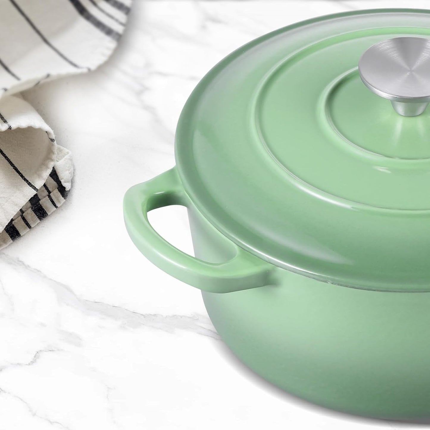 3QT Dutch Oven Pot with Lid, Leonyo 3 Quart Enameled Cast Iron Dutch Oven for Sourdough Bread Baking, Heavy Duty Cookware for Braising, Stews, Roasting, Pistachio Green