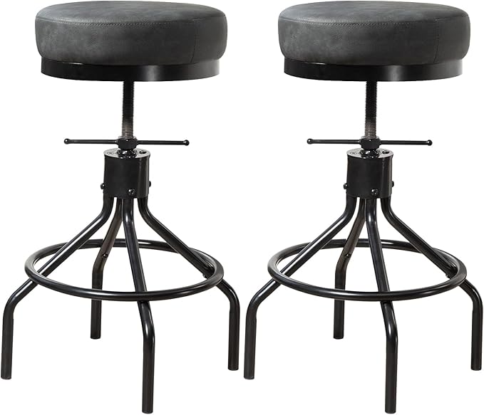 Grey Swivel Bar Stools Set of 2 Adjustable Swivel Round Barstools Modern PU Leather 28inch Industrial Backless Counter Height Stool Bar Chair for Kitchen Island (2, Grey)