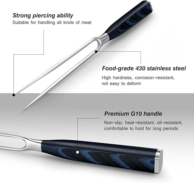 FINTISO BBQ Carving Knife Set, Brisket Slicing Knife and Fork Set, Japanese High Carbon Steel Slicing Knives with G10 Handle, Full Tang Ultra Sharp Meat Cleaver