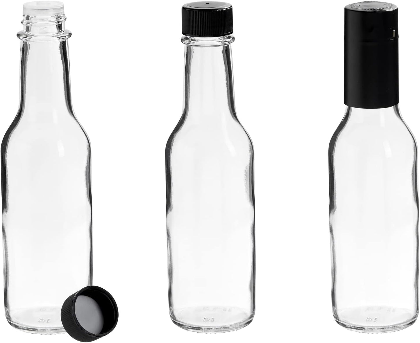 Talented Kitchen 14-Pack Glass Hot Sauce Bottles Kit - 5 Oz Clear Woozy Bottles - Screw-On Caps & Dripper Inserts - Includes Funnel & 18 Chalkboard Labels - Dishwasher-Safe - Hot Sauce Making Supplies