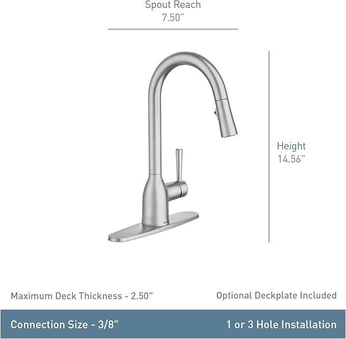 Moen Adler Spot Resist Stainless One-Handle High Arc Pulldown Kitchen Faucet with Power Clean, 87233SRS