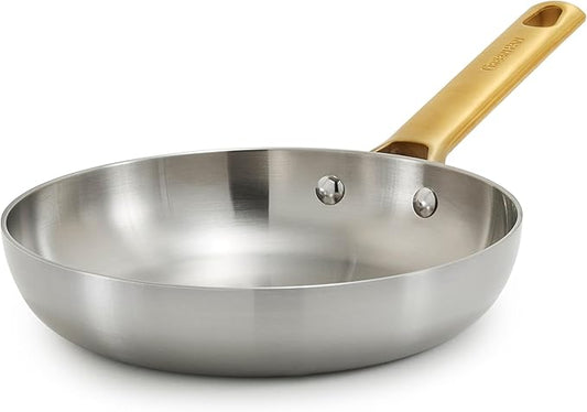 GreenPan Stainless Steel Tri-Ply Reserve 8” Frying Pan Skillet, Multiclad Cookware, PFAS-Free, Induction, Oven & Broiler Safe to 600°F, Heat Responsive Core, Dishwasher Safe, Gold Handle