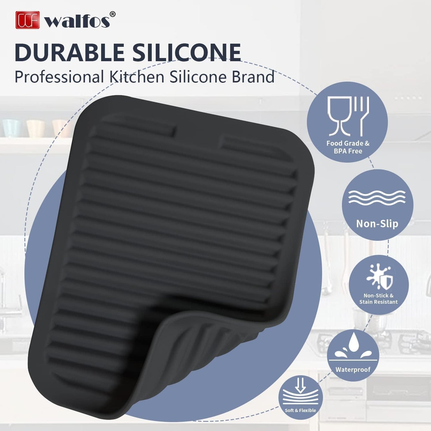 Walfos Trivets for Hot Dishes, Multi-Purpose Silicone Trivet, Heat Resistant Pot Holders for Kitchen, Non-Slip Hot Pads for Hot Pots and Pans, Quartz Countertops, 4 Pack, Black