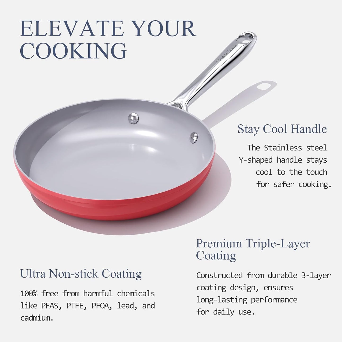 Nonstick Ceramic Frying Pan 8 Inch for Induction Cooktop - Non Toxic, PTFE/PFOA/PFAS Free, Oven & Dishwasher Safe up to 500ยฐF - Non Stick Egg Skillet with Stay-Cool Handle - Fusion Red
